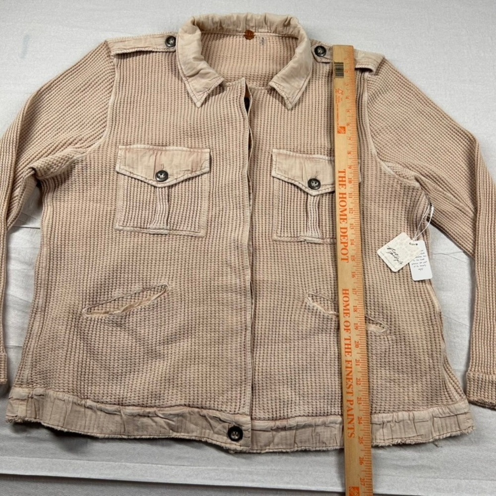 Free People FP One Waffle Knit Shacket Womens L Thermal Utility Jacket Epaulette - Picture 9 of 10
